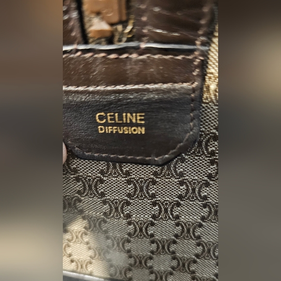 CELINE CREAM AND BROWN LEATHER MACADAM BOSTON BAG - Picture 5 of 7